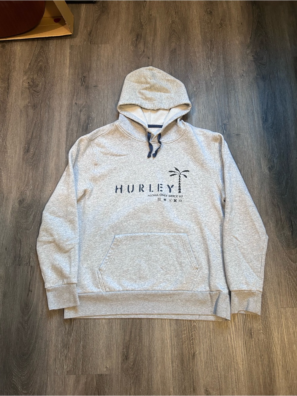 Hurley Surf Palm Tree Aloha Only Since 99 Gray Pullover Hoodie Men’s Sz XL